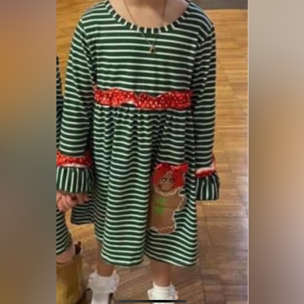 Green Striped Dress with Red Accents